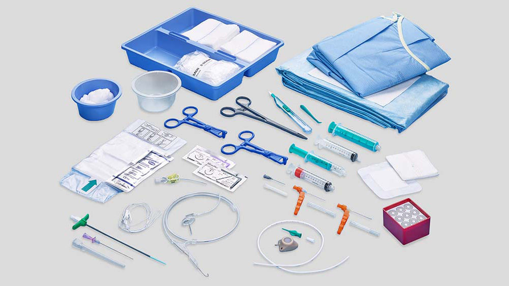 Obsah setů pro intervenční diagnostiku a vaskulární terapii